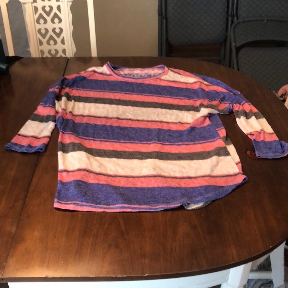 Pink, Purple, Cream, and Grey striped top
